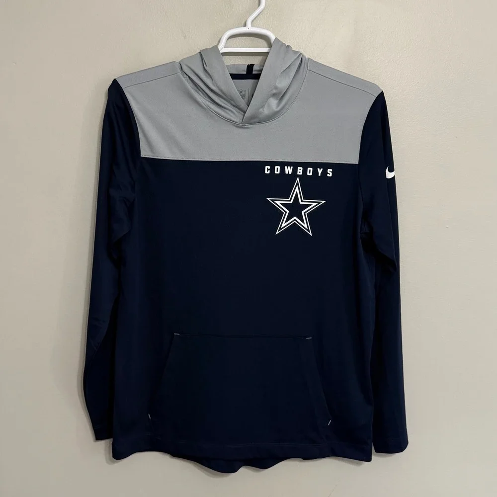 Nike Mens Medium Dallas Cowboys Blue Gray NFL Hoodie Performance Training Shirt
